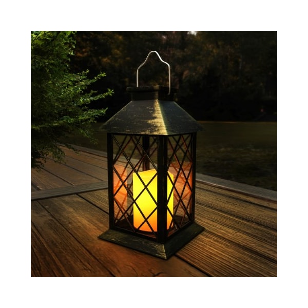 Hastings Home Solar Powered Lantern Hanging or Tabletop Water Resistant LED Pillar Candle Lamp, Indoors or Outdoors 375915QFO - main